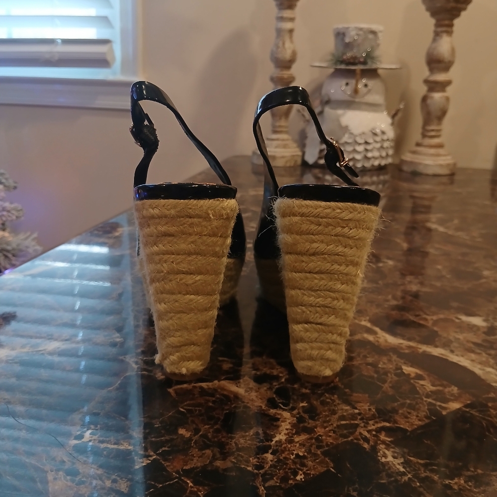 Jessica's Simpson Jungle Wedge Espadrille Patent Leather/Leoapard Shoes Size 8 - Picture 4 of 13
